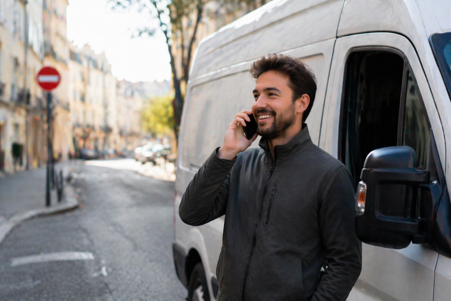 Driver confirming delivery by phone